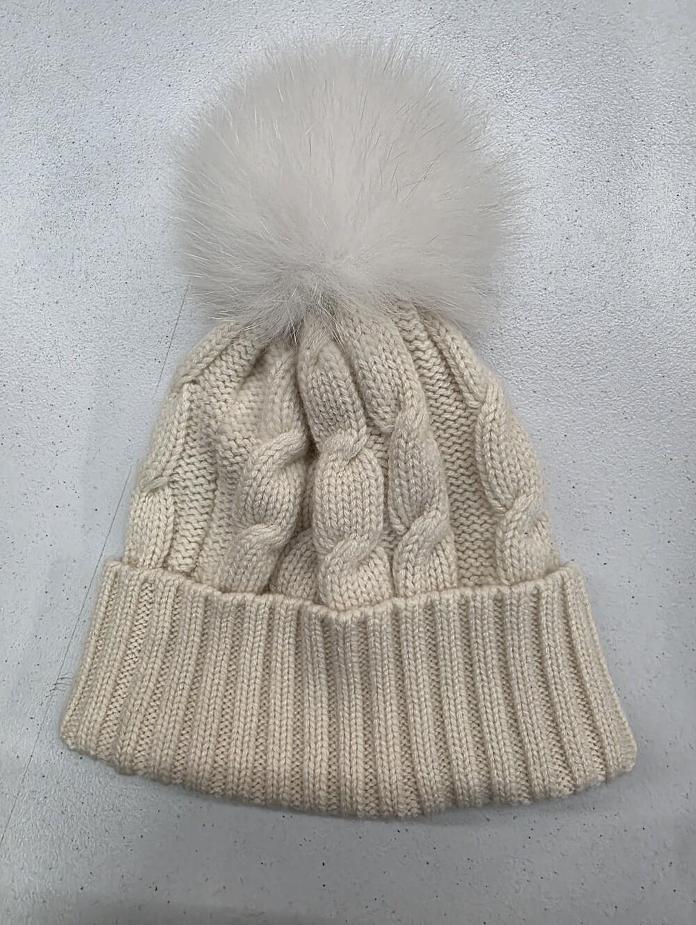 Just Birdie  Cashmere Cream Cable Knit Pom Beanie